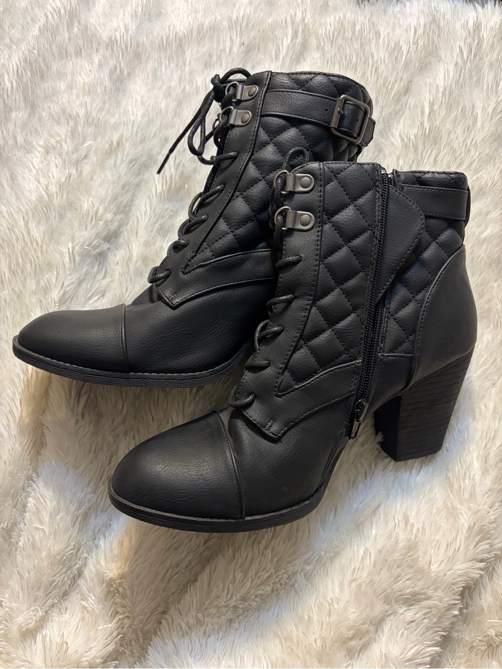 Daisy Fuentes Lace-Up Quilted Ankle Boots - Black
